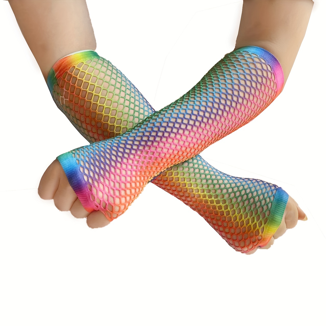 1 pair Rainbow Gradient Half Finger Gloves - Trendy Fingerless Fishing Net  Gloves for LGBT Pride Parties and More