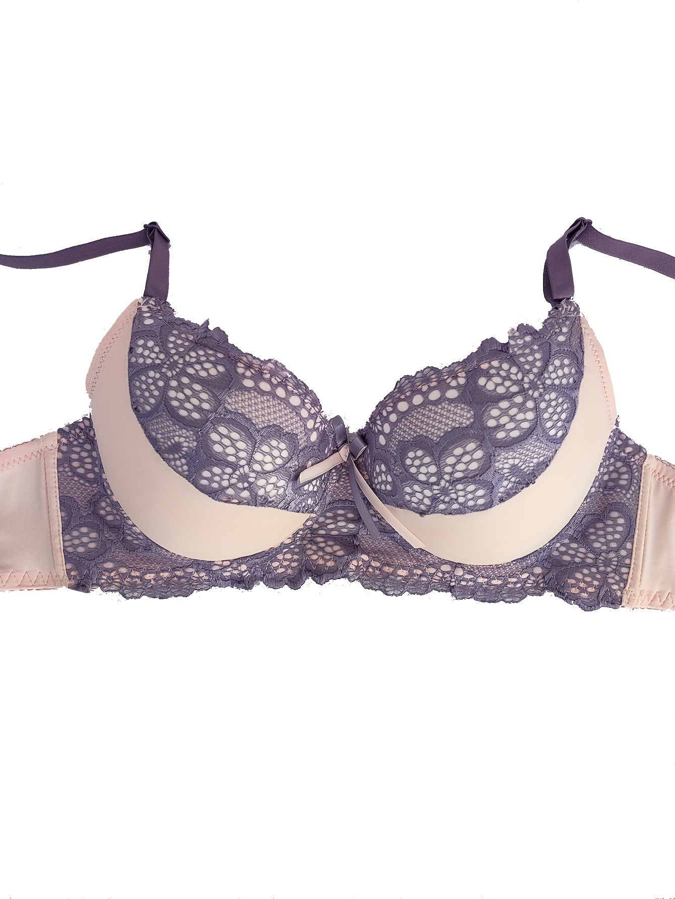 Contrast Lace Push Bra Comfy Breathable Colorblock Bow Tie - Temu