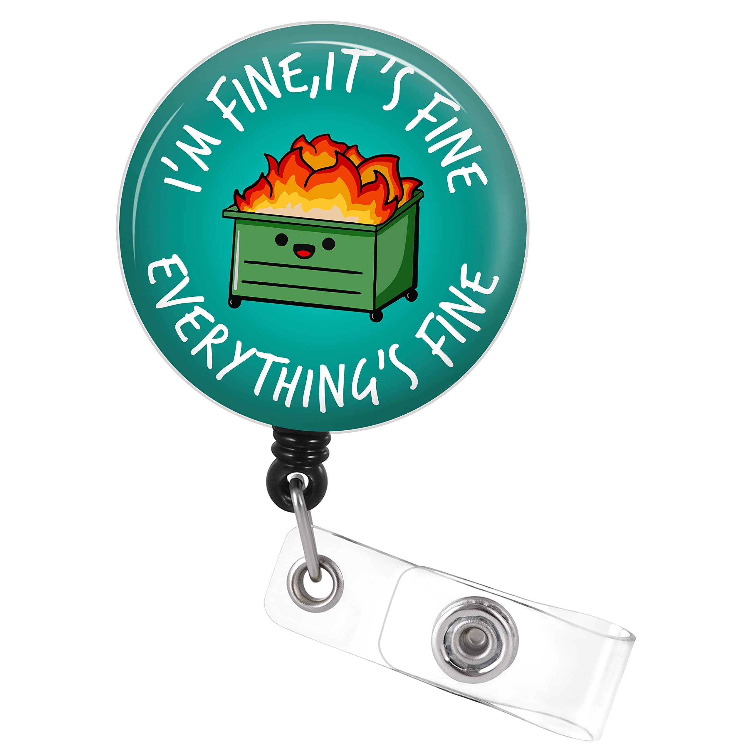 It's Fine I'm Fine Everything's Fine Badge Reel Retractable with Alligator  Clip, Funny ID Badge Holder ID Card Holder Name Badge Clip with Bead, Nurse  Medical Teacher Student Office Work Supplies 