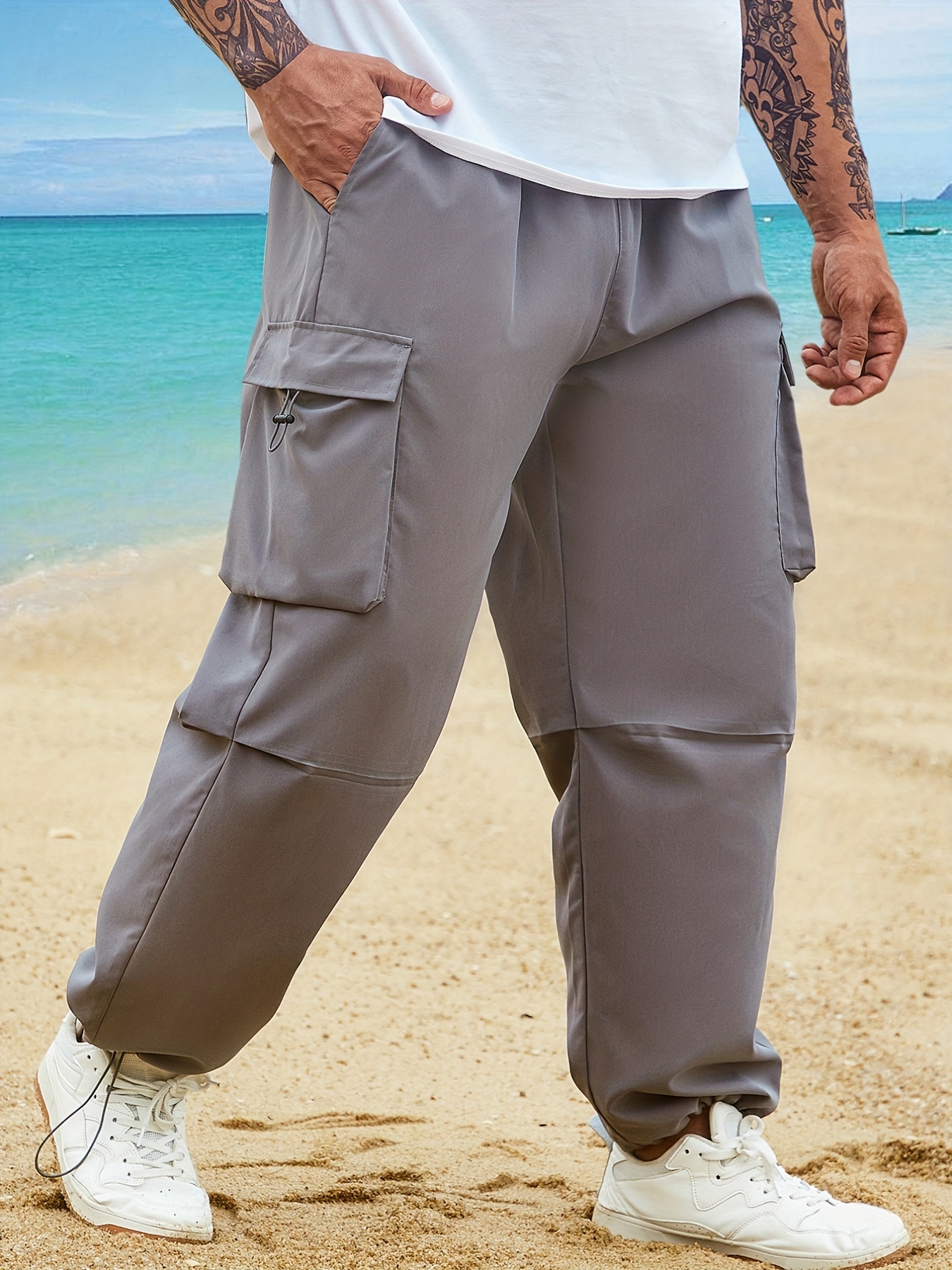 Plus Size Men's Fashion Gray Cargo Pants Joggers Sports - Temu