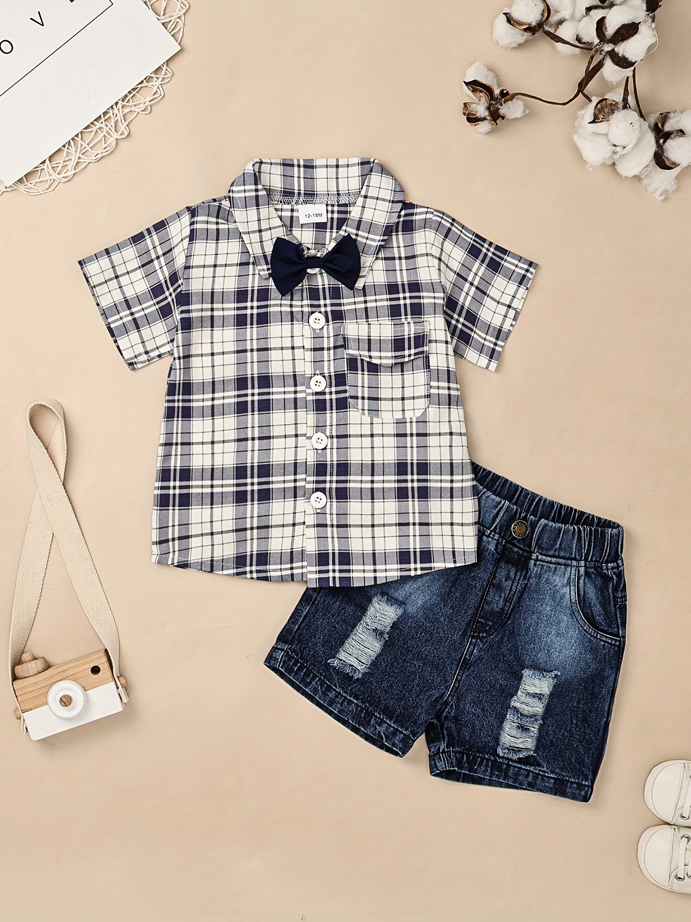 Baby Boys Plaid Stylish Matching Set Tees Top & Shorts Outfit - Temu