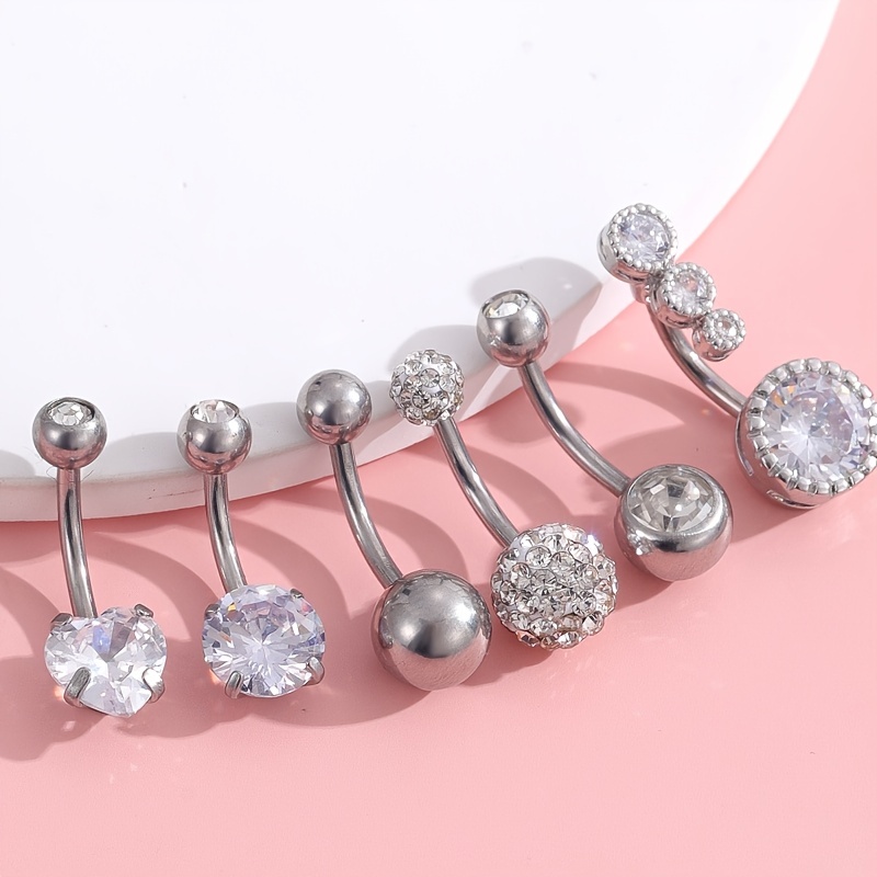 6 Pcs Belly Button Ring Set, Stainless Steel