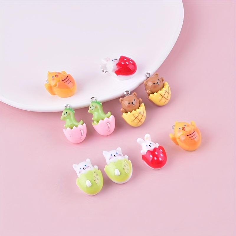 10pcs Fruit Animal Resin Charms Colorful Cartoon Dinosaur - Temu