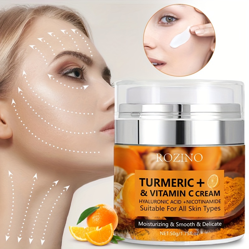 

50g Turmeric+vitamin C Face Cream, With Hyaluronic Acid And Nicotinamide, Moisturizes, Tightens, Rejuvenates Skin, Improve And Even Skin Tone, Restore Radiant And Smooth Skin