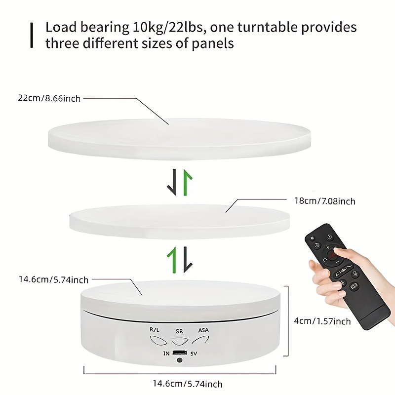 7.87'' Rotating Display Stand Motorized Rotating Display Stand, 22 lbs Load  Rotating Platform with Mirror Cover, Rotating Stand with USB Charging