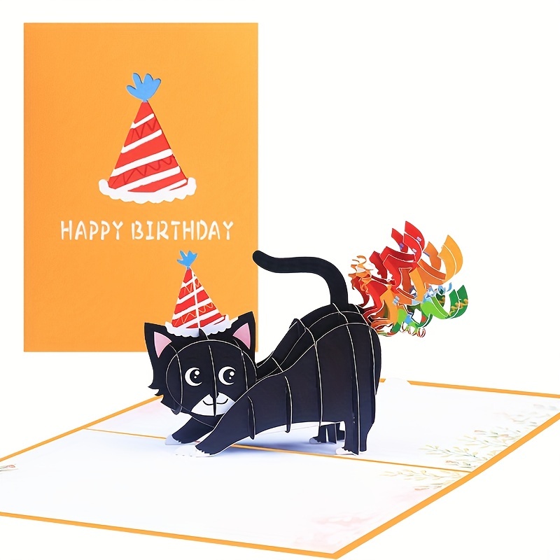 

1pc 3d Pop Up Birthday Card, Cat Farting Confetti Funny Birthday Card 7" X 5.1" Cover - Includes Envelope And Note Tag