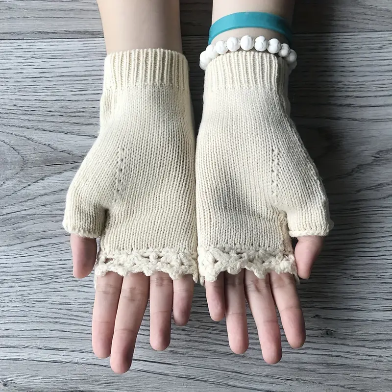 Handmade Flower Embroidered Gloves Women's Fingerless Knit - Temu