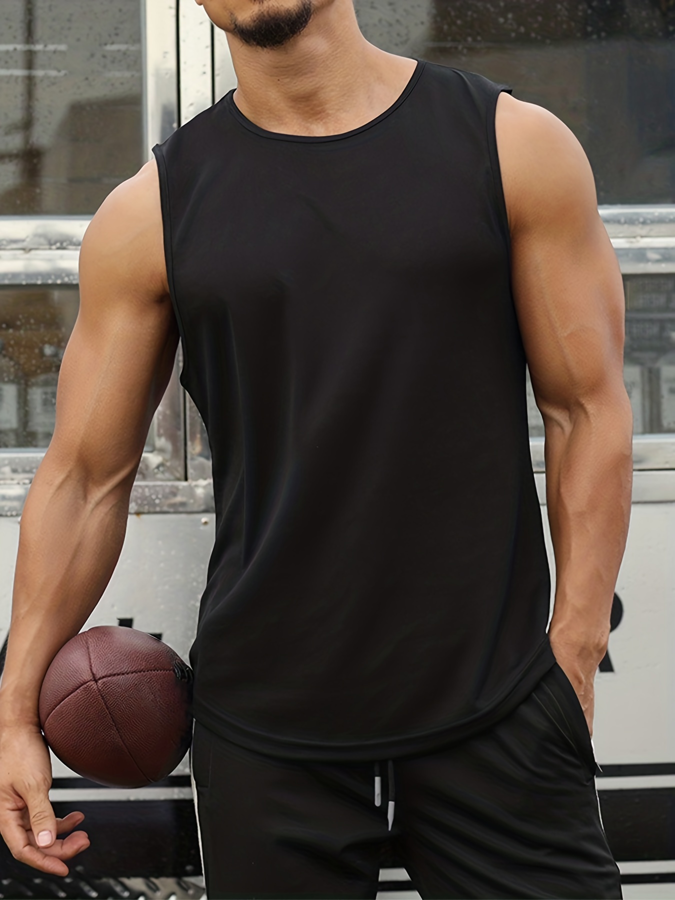 Camiseta masculina transpirable de tirantes anchos para deporte