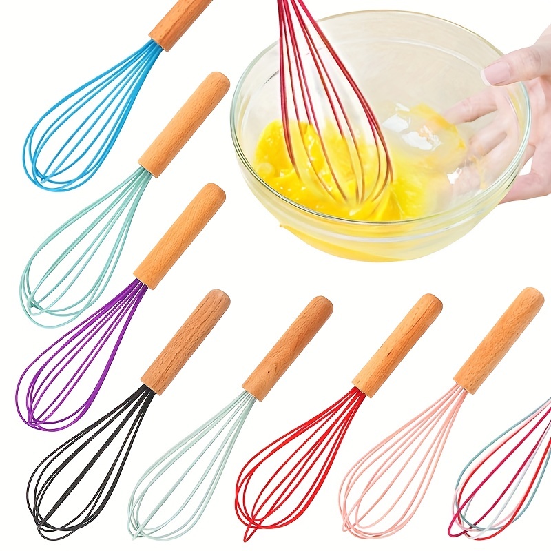 Kitchen Whisks Baking utensils Silicone Wisk Hand stirring rod for Cooking  Wooden Handle Egg Beater Milk Frother Egg Tools