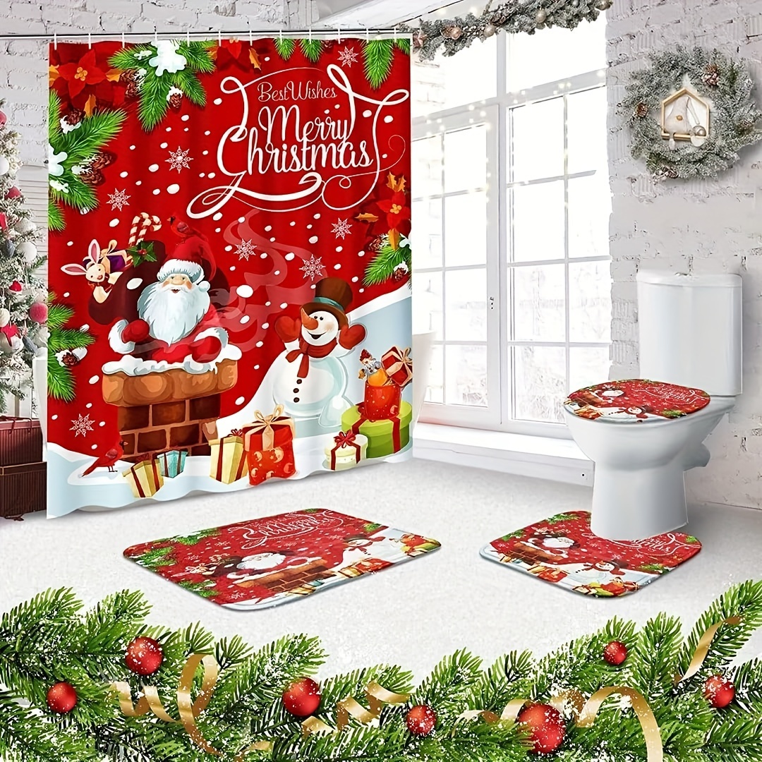 Santan Claus Waterproof Shower Bathroom Sets with Non-Slip Rugs 4