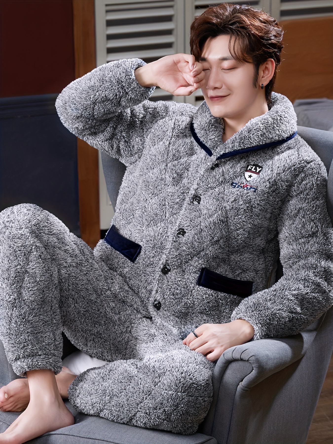 Thickened Warm Flannel Pajamas Sets Casual Soft Long Sleeve - Temu
