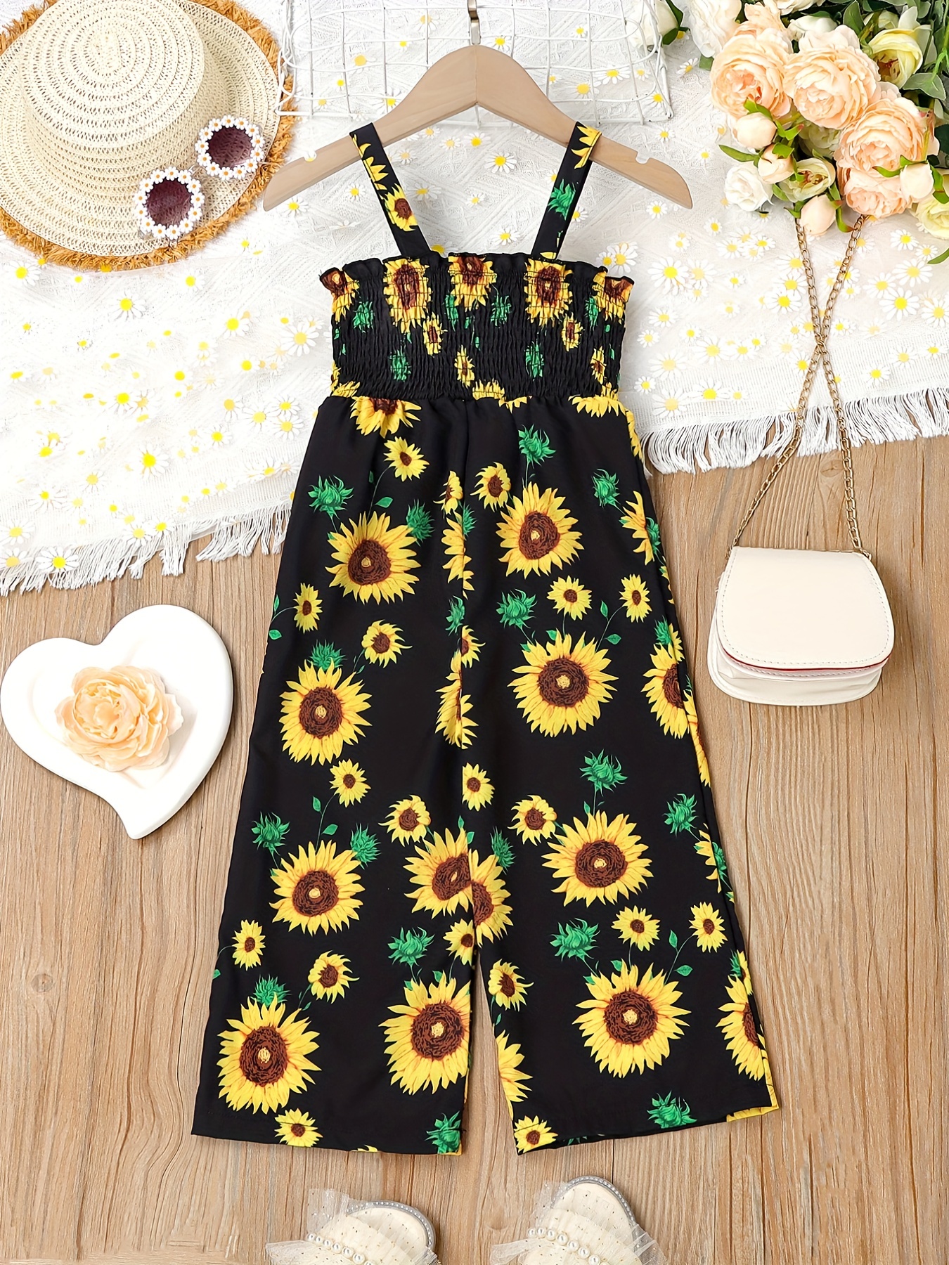 Cheerful Sunflower Pants Summer Yellow Sunflowers Print Sexy Wide