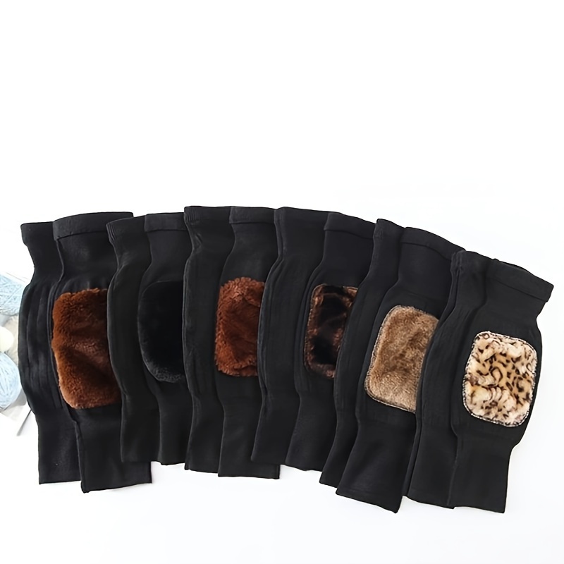 2pcs Winter Warm Knee Pads Double Thick Wool Protection Fleece Wind Cold Gear