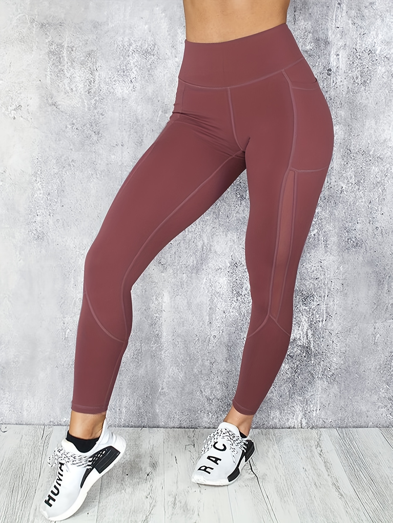 Solid Mesh Stitching Tight Pants Sports Fitness Yoga Running - Temu