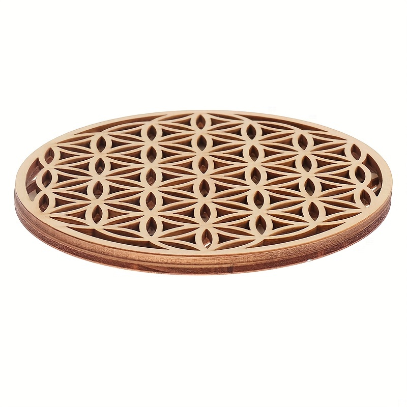 Creative Chakra Pattern Coaster Wood Flower Of Life Cup - Temu