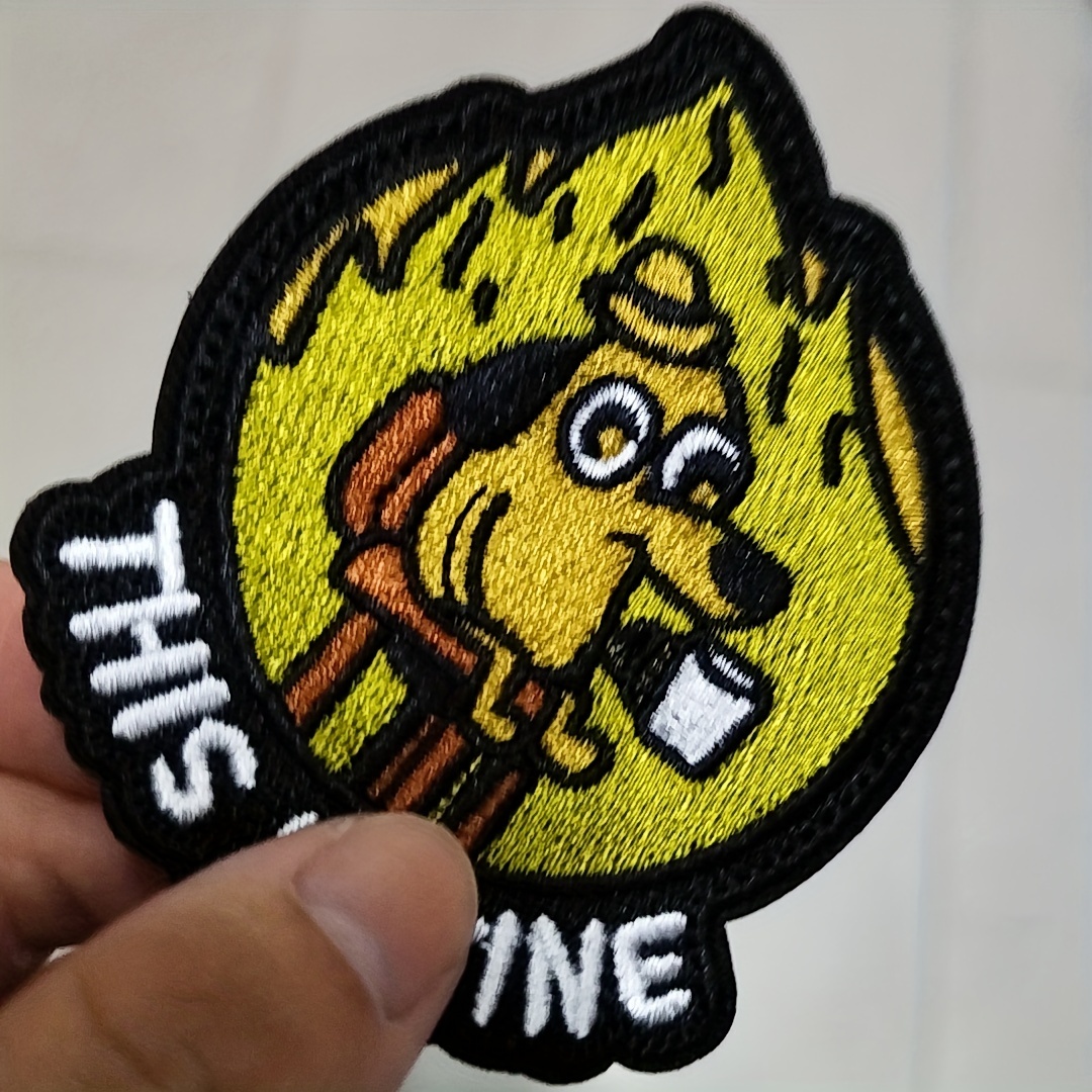 YJ PREMIUMS 9PC Funny Patches, Hook and Loop Tactical Morale Patch for  Backpack Vest | Cool Cute Small Embroidered Patche pacthes ****This is Fine  Dog