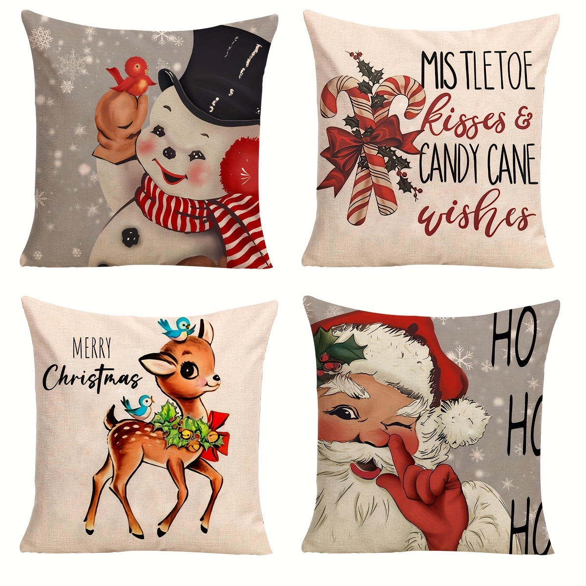 Federe per cuscini natalizi 45 x 45 cm, set di 4 decorazioni natalizie in  fattoria Pupazzo di neve Babbo Natale Federa per cuscino di buon Natale