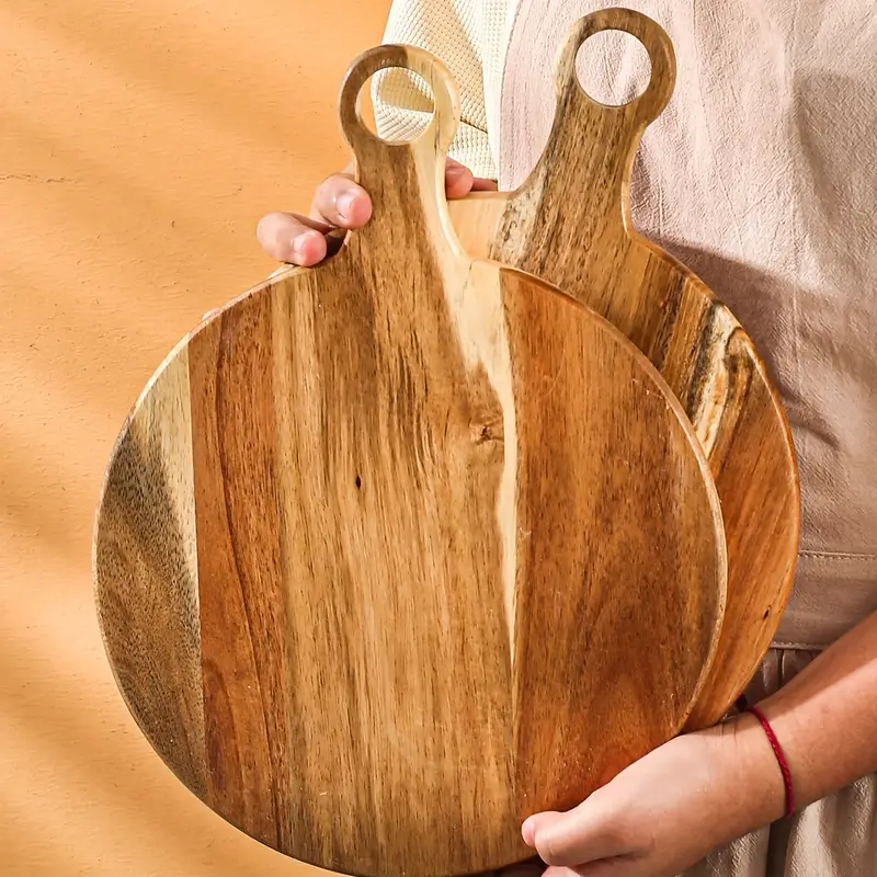 Cake Dessert Serving Plate, Wood Pizza Paddle Cutting Board Small Chopping  Board With Handle Round Cheese Paddle Board Charcuterie Serving Tray For  Meat Cheese Bread Vegetables Fruits - Temu