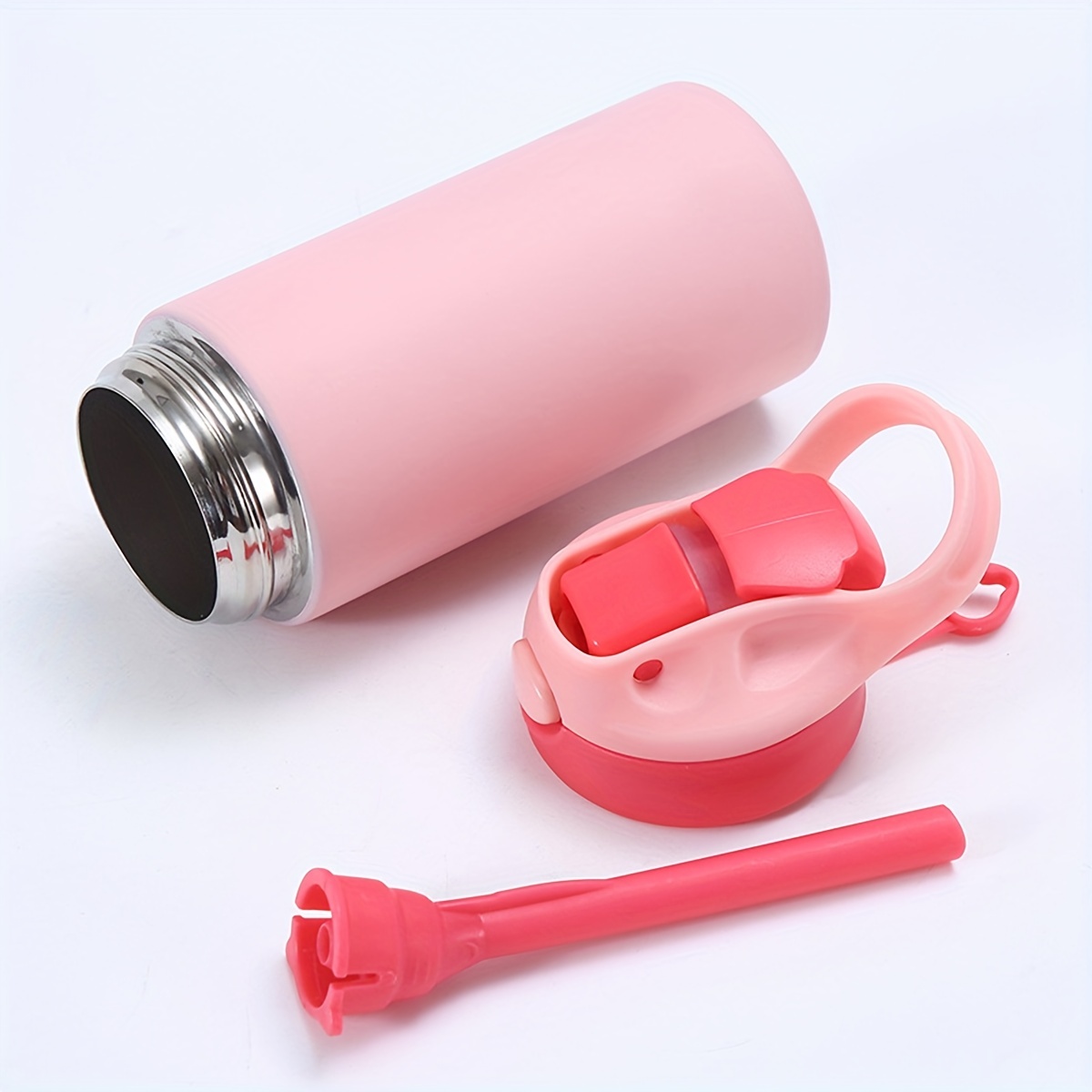 Stainless Steel Thermos with 2 Cups - Hot Pink