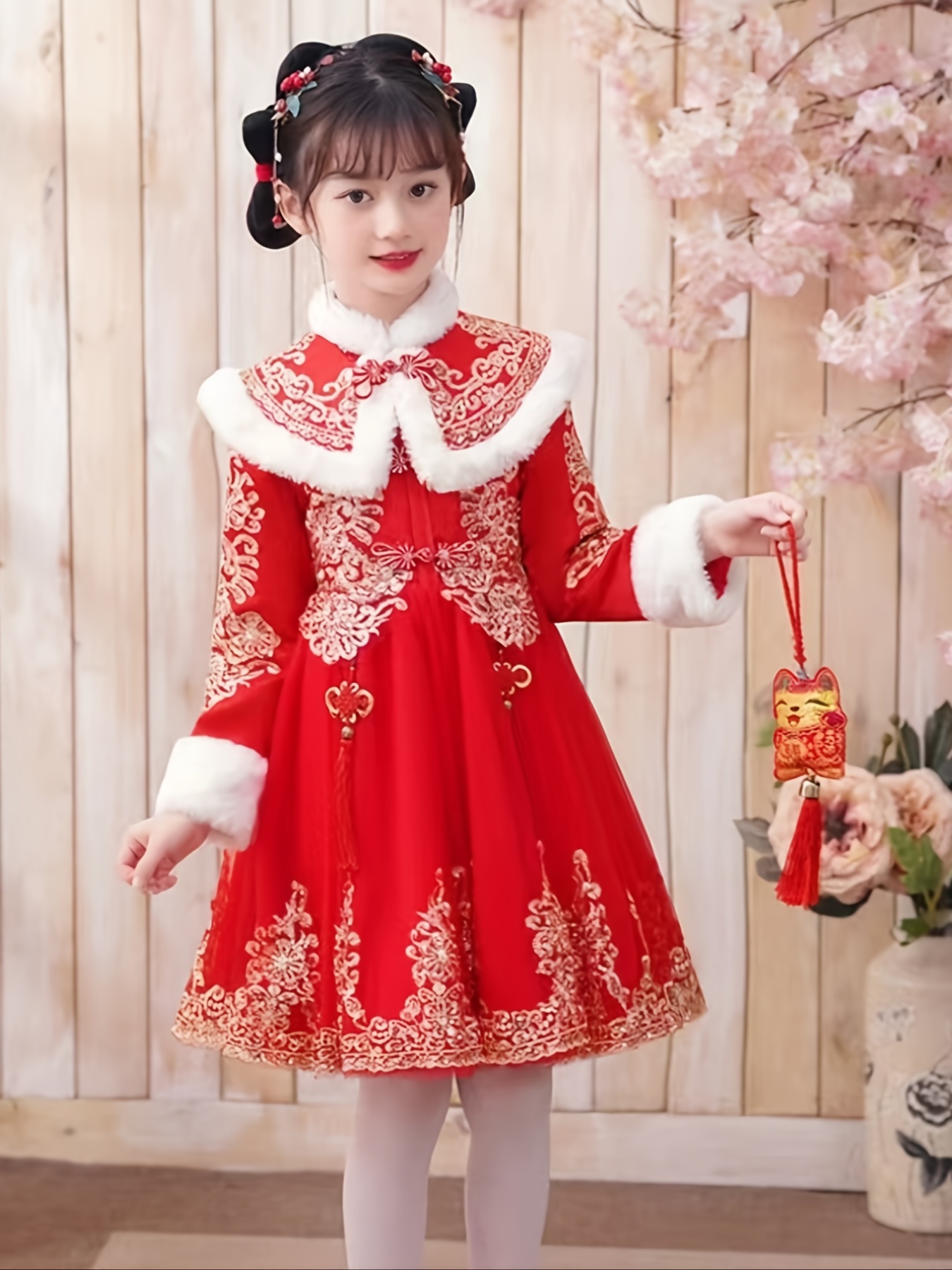 chinese christmas dress girls chinese red hanfu new years tang sequin