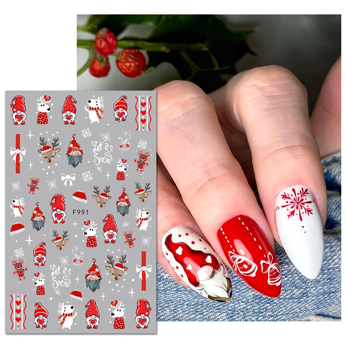  8 Sheets Christmas Nail Art Stickers Winter Snowflake