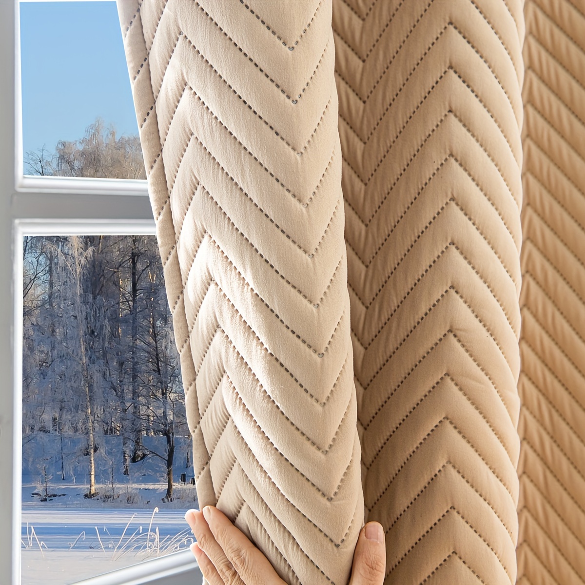 2pcs   thickened curtains soundproof windproof blackout drapes geometric twill weave polyester   rod pocket hook ring hanging fashionable bedroom decor for   room types details 9