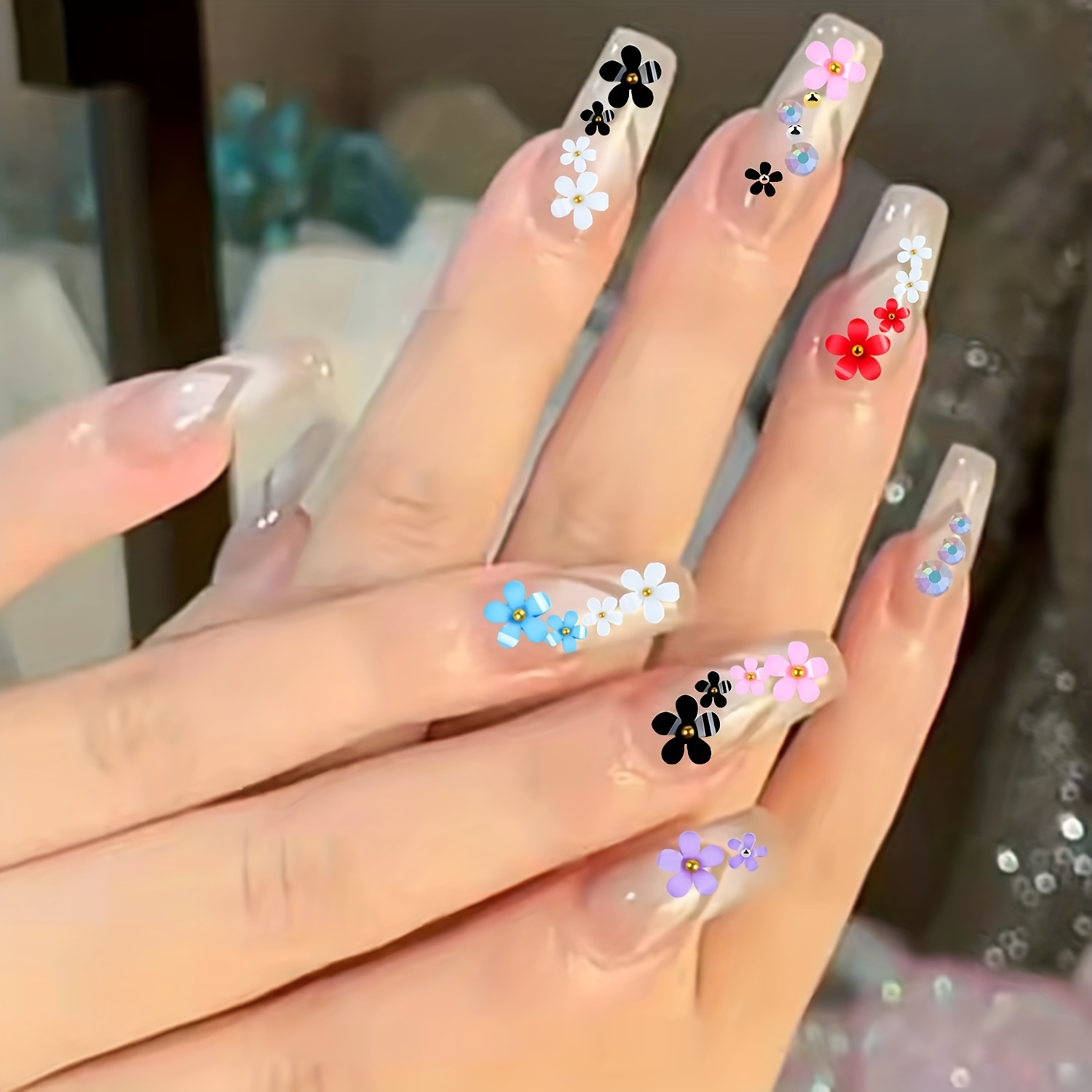 3D Flower Caviar Beads Nail Art Decals Charms for Nails, White Pink 3D  Acrylic Flower Nail Charms with Pearl Golden Caviar Beads for Women DIY  Manicures Salon Accessories ##-2