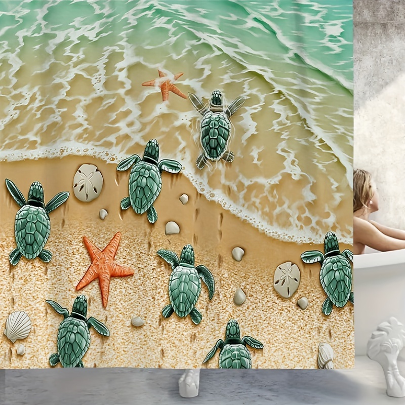 Shower Curtain Sea Turtle Series Bathroom Waterproof - Temu