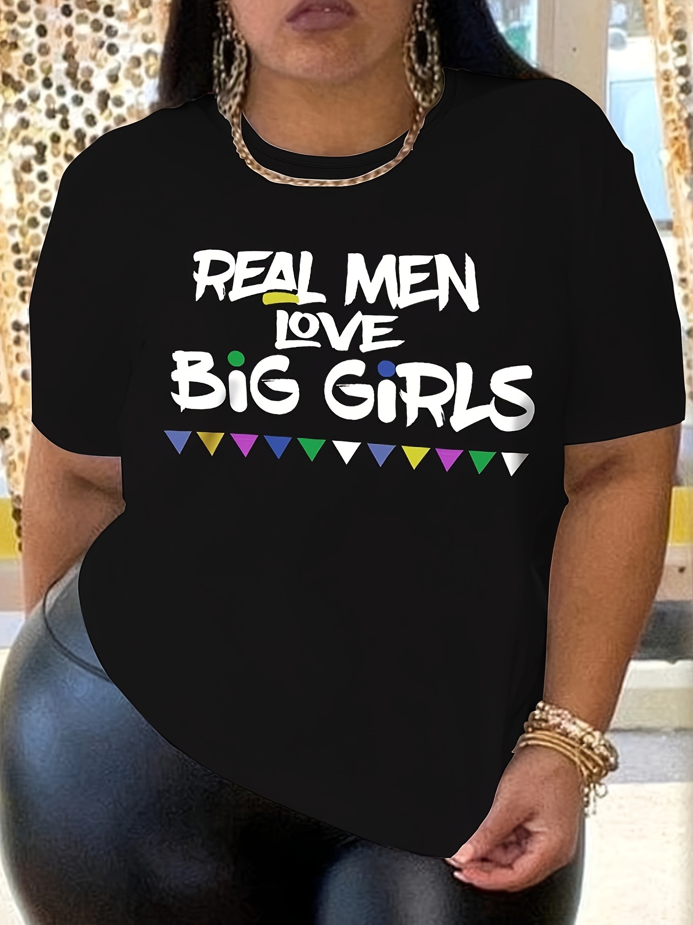 Plus Size Letter Print T-Shirt, Crew Neck Short Sleeve T-Shirt, Women's Plus Size?Clothing