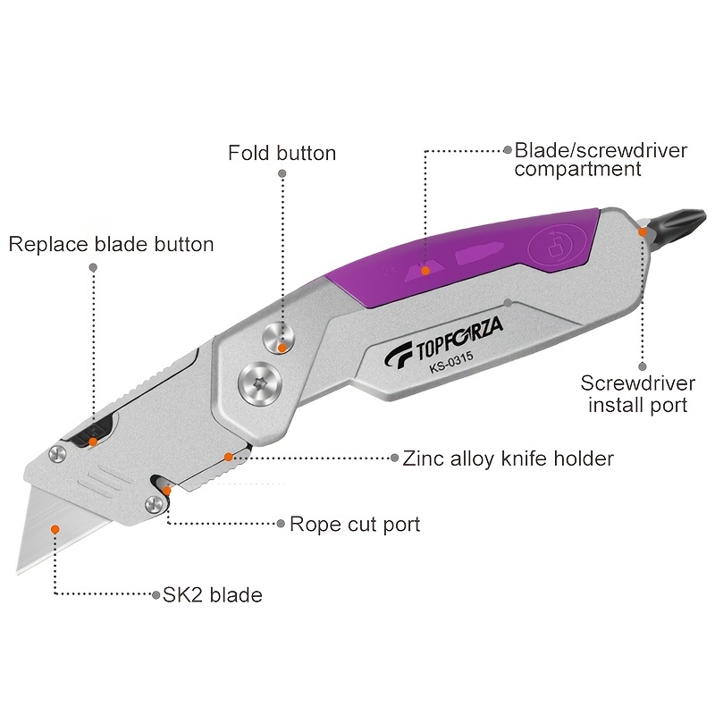 Folding Utility Knife With Screwdrivers SK5 Heavy Duty Retractable Box  Cutter For Cartons, Cardboard And Boxes Carpet Razor Knife Wallpaper  Cutting To