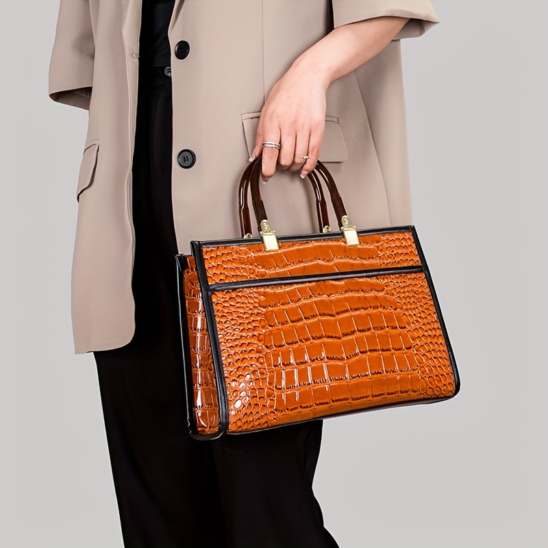 Crocodile Print Tote Bag, Luxury Crossbody Bag, Women's Elegant