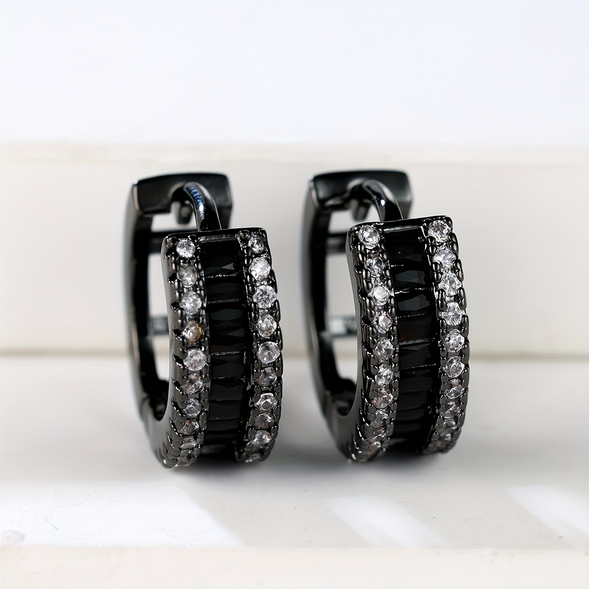 Image of [ Design] Pair Of Gothic/punk Style Black Hoop Earrings With Multicolor Zirconia - Synthetic Cubic Zirconia, Copper For Women | Ideal For Daily Wear & Parties, Novelty Earrings.kpop Style Jewelry.