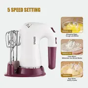 1pc powerful 5 speed hand mixer with storage base and eject button perfect for whipping dough cream cake and  details 1