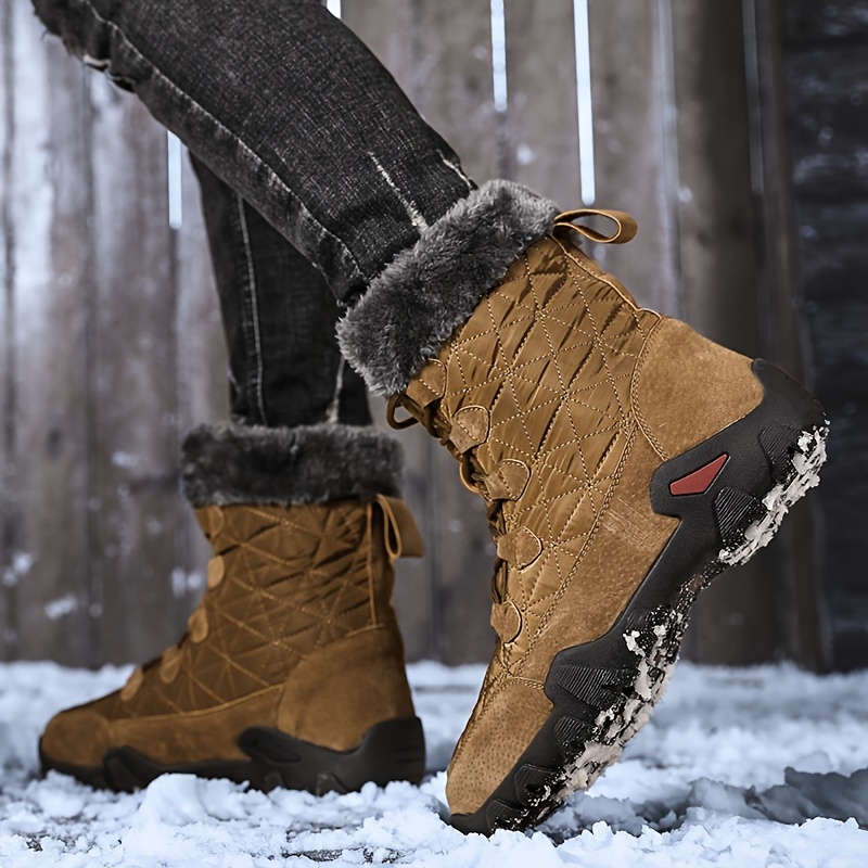 Men's Snow Boots, Warm Fleece Cozy Non-slip Ankle Boots Plush