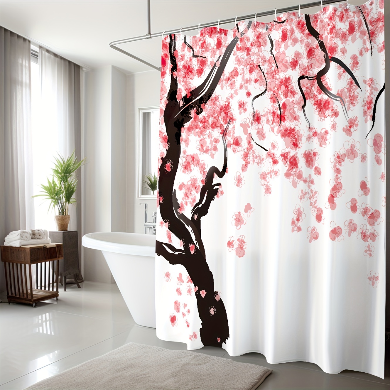 Peach Shower Curtain 12 Hooks Waterproof Mildew - Temu Canada