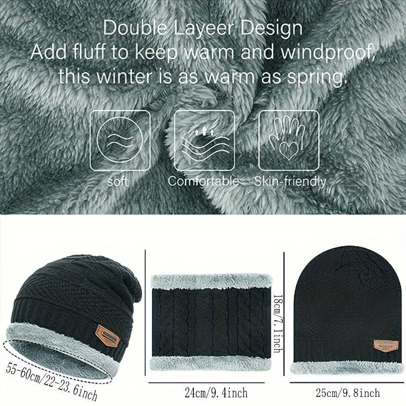 2 Piezas - Gorros Punto Gruesos Forro Polar Invierno Hombre, Opción Ideal  Regalos - Joyería Accesorios - Temu