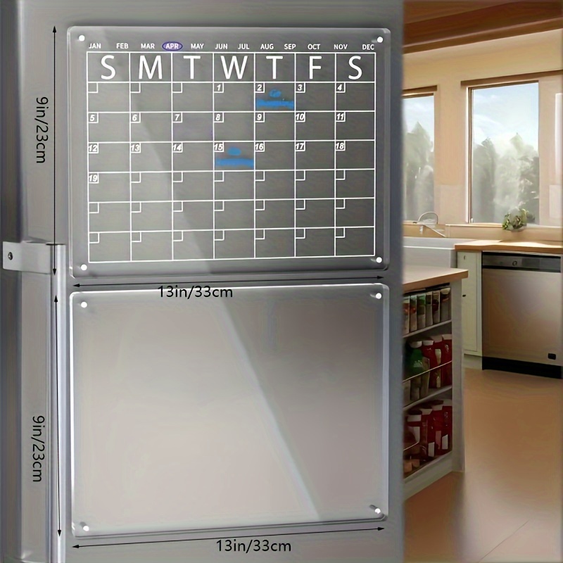 Pizarra magnética acrílica de borrado en seco para refrigerador, 2 piezas  de 9 x 13 pulgadas calendario magnético acrílico transparente para