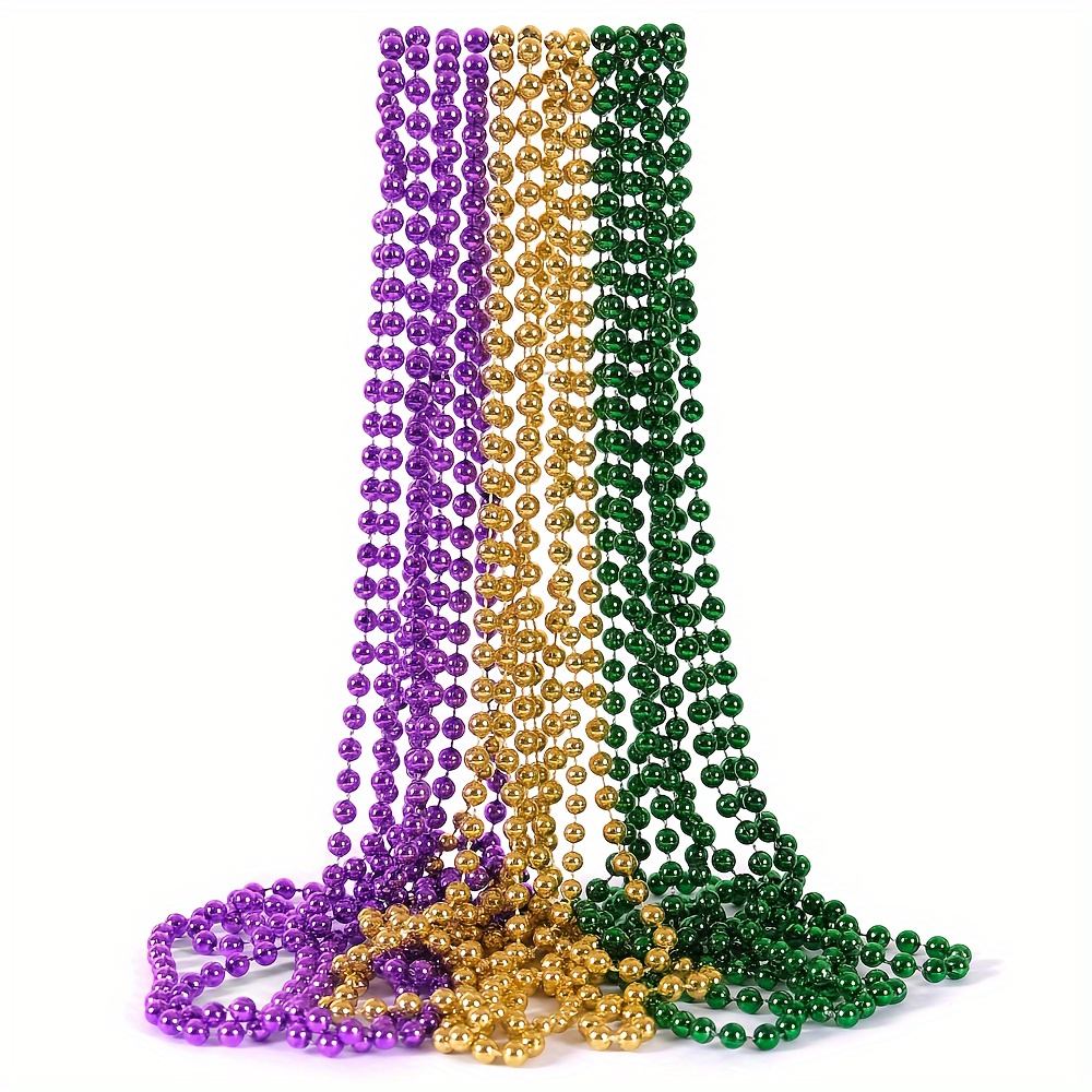 3pcs Bulk Mardi Gras Beads Necklace, Multi Colors Carnival Necklaces for Christmas Party, St. Patrick's Day Costume Neck,Temu