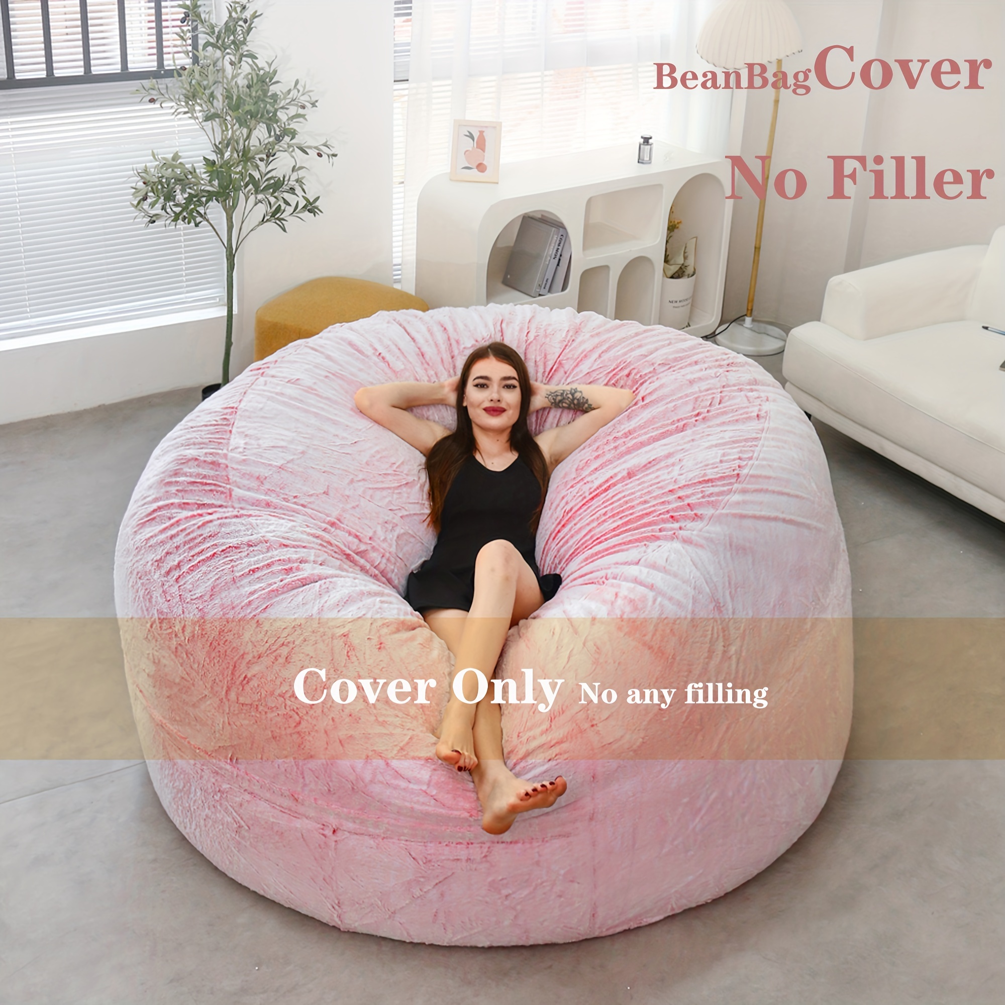Bean Bag Chairs, 7ft Giant Bean Bag Chair for Adults, Big Bean Bag Cover  Comfy Large Bean Bag Bed (No Filler, Cover only) Fluffy Lazy Sofa (Dark