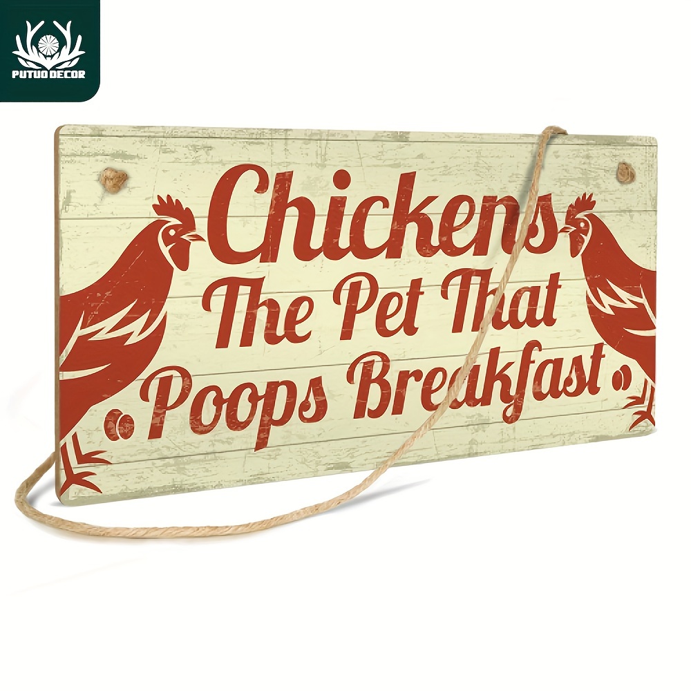 

1pc, Retro Wood Plate, Chickens The Pet That Poops Breakfast Porch Decor Hanging Wooden Wall Sign Home Garden Yard Plaque Farm House Gifts, 3.9 X 7.8 Inches
