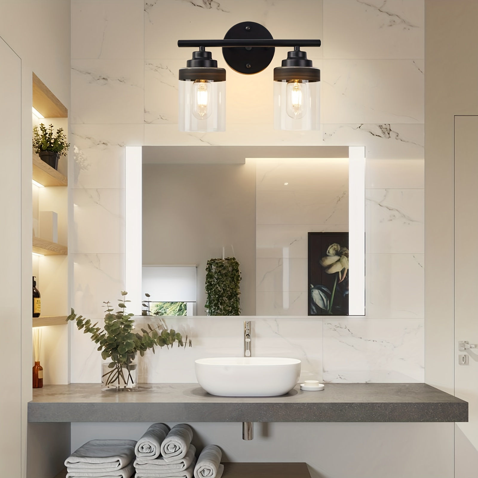 USHOWER Espejo redondo negro de 30 pulgadas, espejo circular para tocador  de baño, elegante espejo de pared con marco de metal para sala de estar
