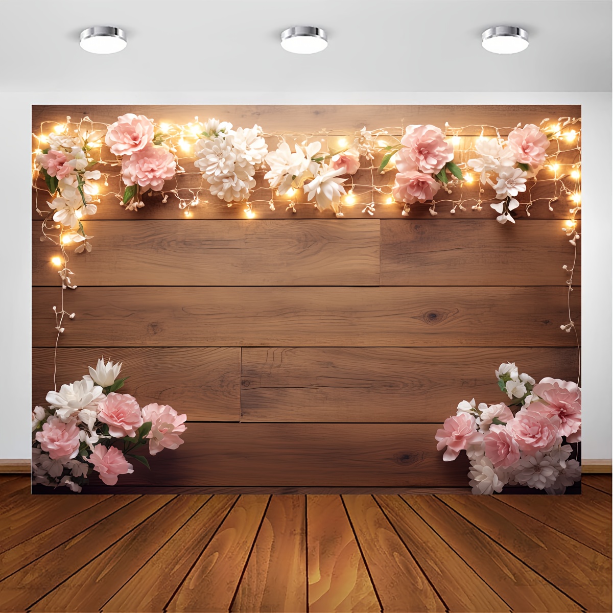 1 telón de fondo para fotografía de pared de madera de 5x3 pies, con flores  de primavera y pétalos para fondo fotográfico de fiesta de cumpleaños, acc