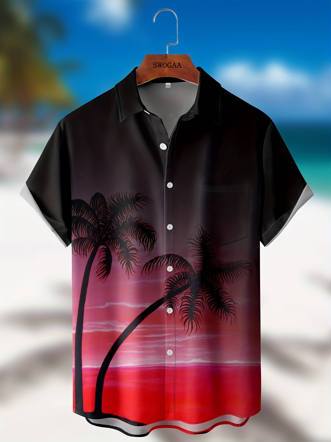 Coconut Tree Print Short Sleeve Hawaiian Shirt And Multi-pockets Cargo  Ninth Pants Set In BLACK