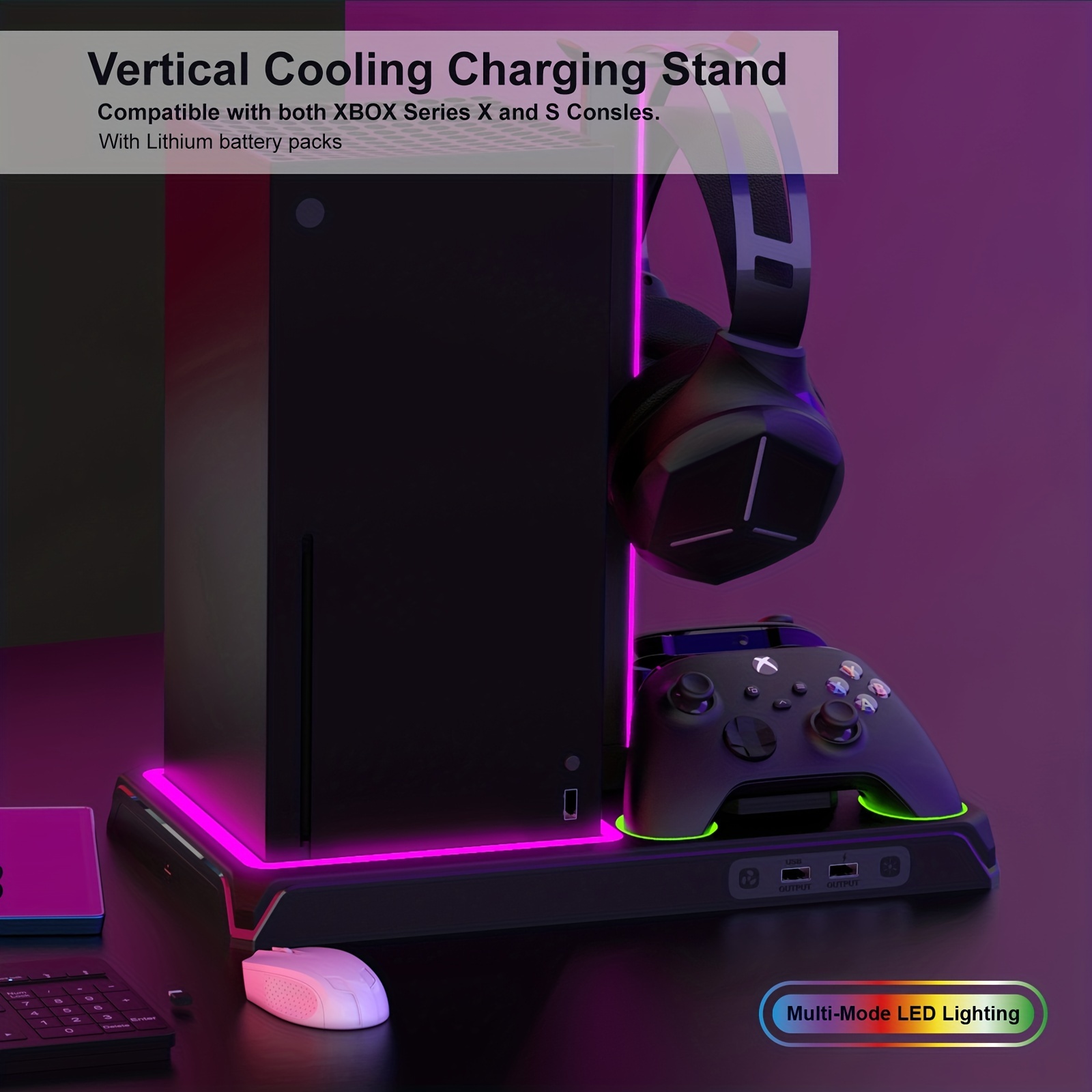 Vertical Cooling Stand Compatible with Xbox Series X with Cooling Fan,  Cooling Station Dock with 10 Game Storage Organizer, Controller & Headphone