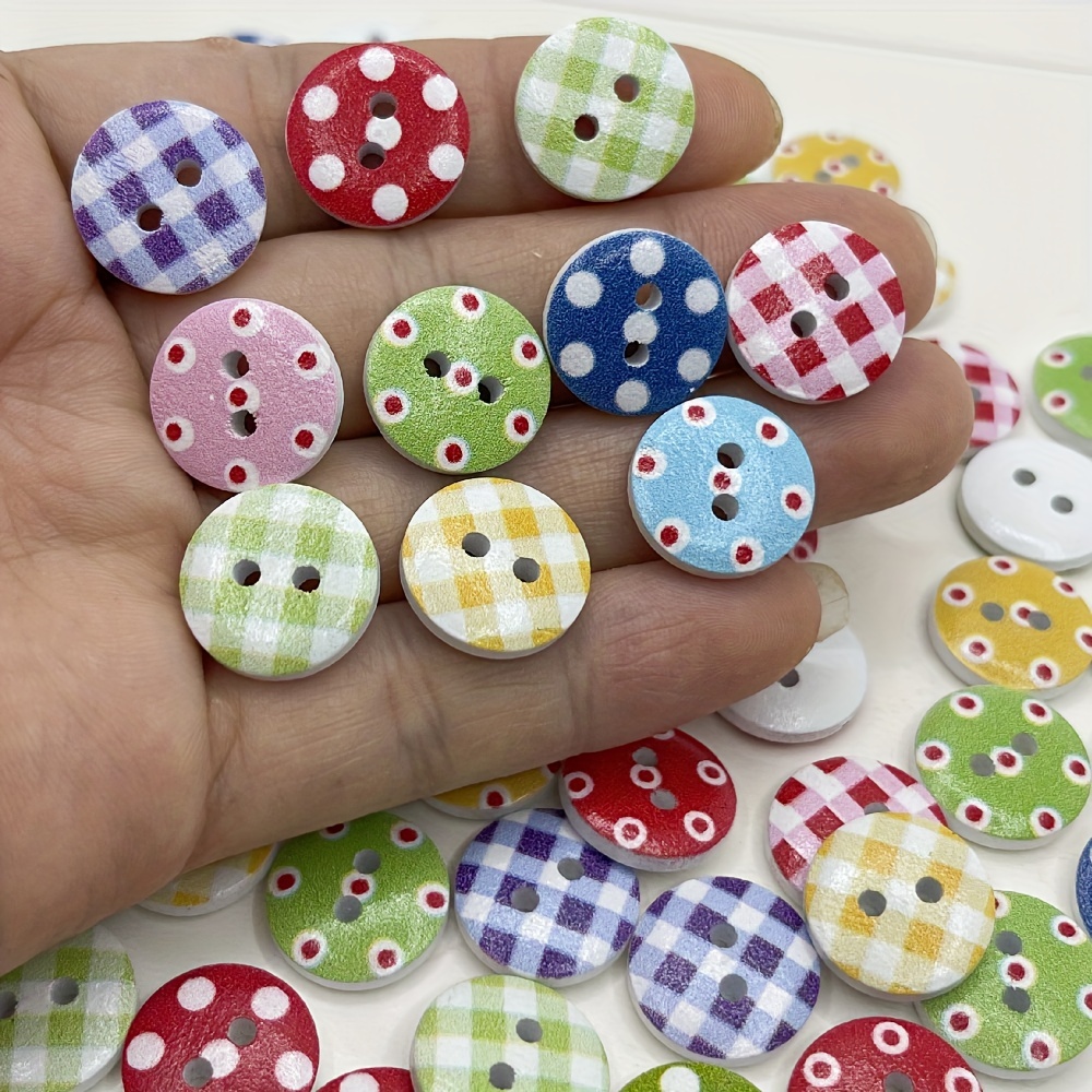 Buttons for Crafts 200pcs, Colorful Mixed Round Wooden Cartoon Patterns  Craft Buttons 2-Hole Wooden Buttons for Clothing Ornament DIY Project