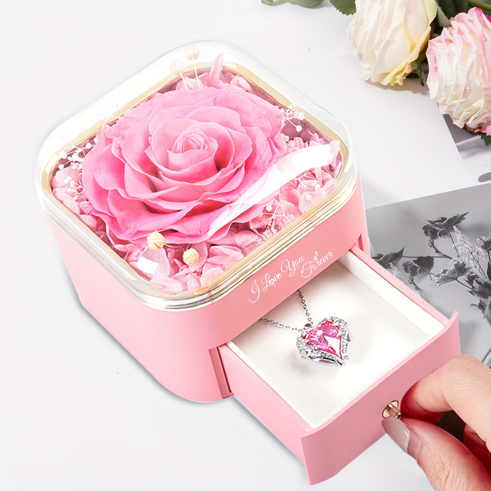 Preserved Real Roses Gift Jewerlry Box Real Eternal - Temu