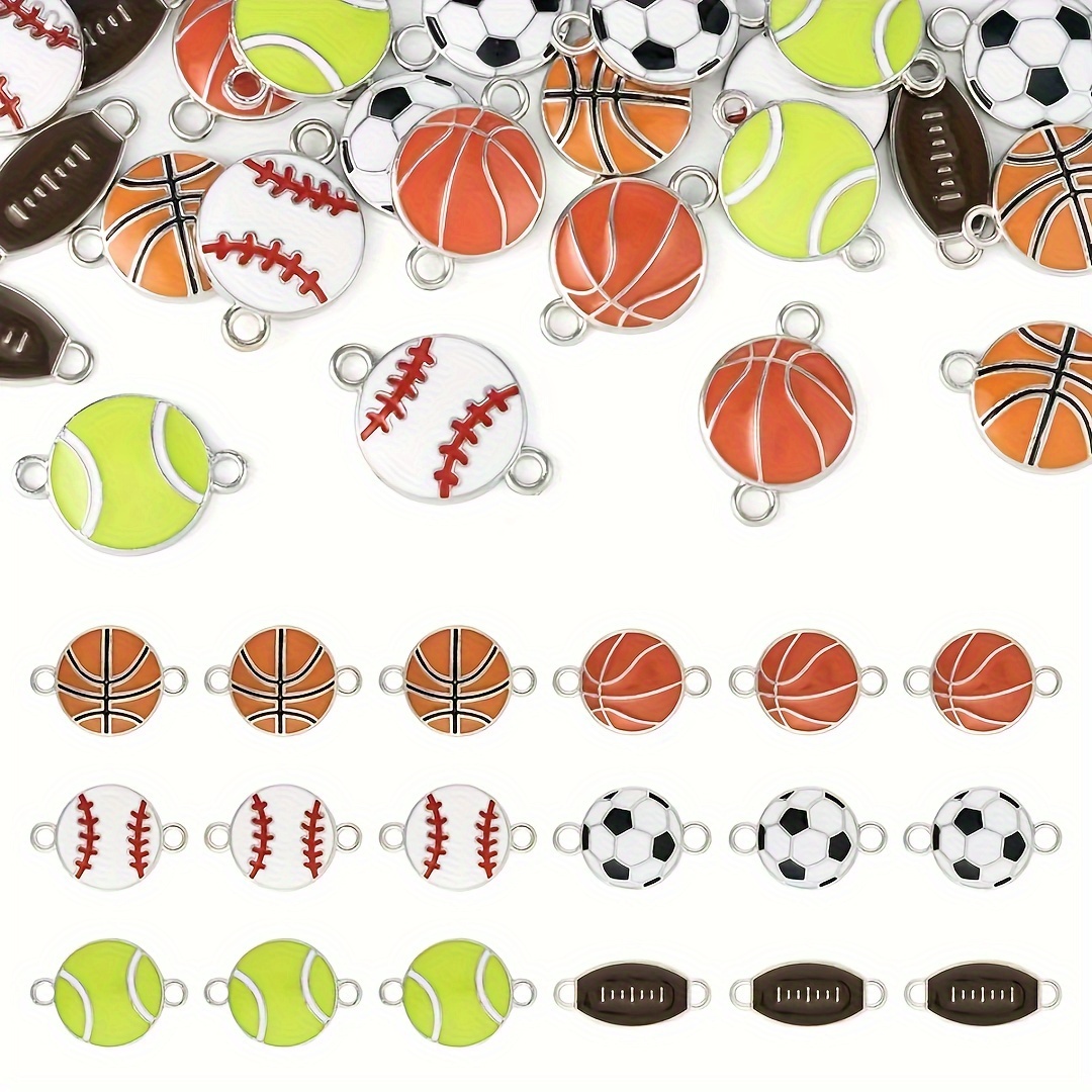  30pcs Ball Games Sports Charm,Basketball Football Volleyball  Baseball Rugby Soccer Charms Pendents for DIY Bracelet Necklace Earring  Jewelry Making Findings