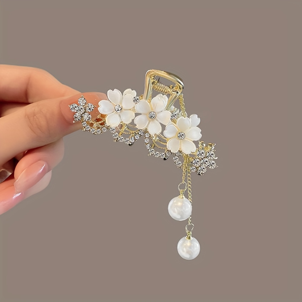 Faux Pearls Tassel Hair Clip crystal Flower Hair Claw Small - Temu