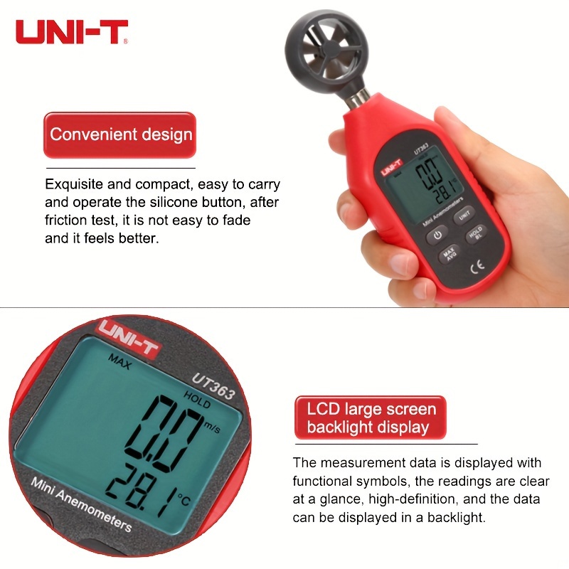 Anemometro digitale portatile per misura velocità vento con display e  termometro