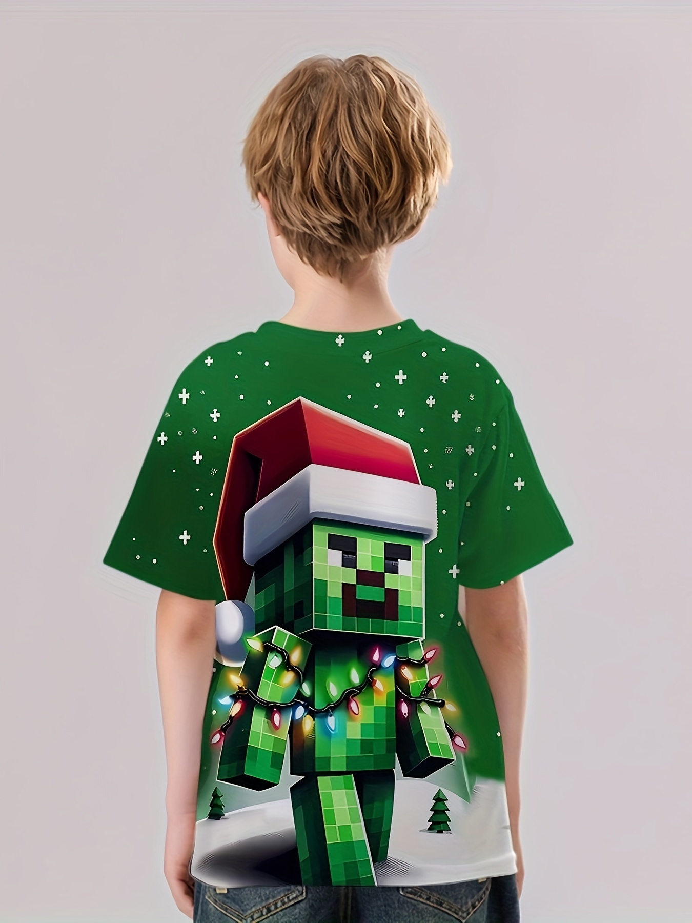 Christmas Pixel Zombie Print Boys T-shirt Short Sleeve Top
